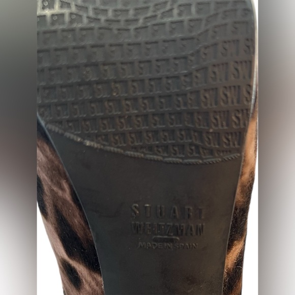 Stuart Weitzman Leopard Calf Hair Ankle Booties Size 7 Stiletto Heel Designer - Picture 2 of 6